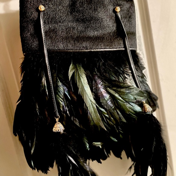 RARE -Michelle Monroe - designer feather /leather - crossbody - Picture 2 of 13